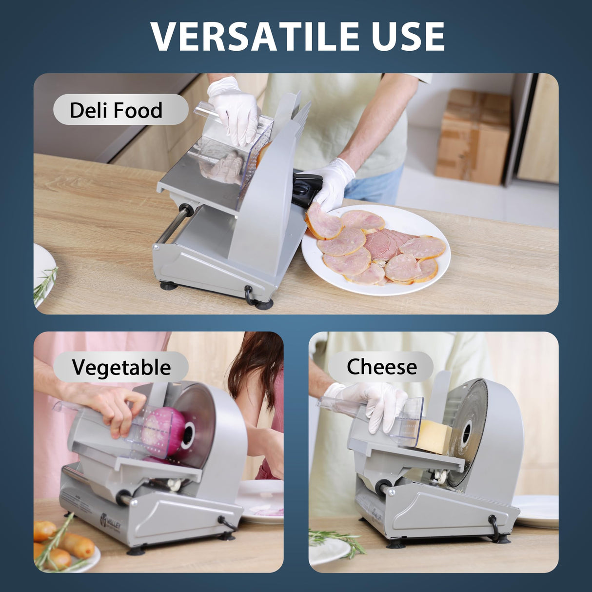 180W Electric Meat Slicer for Home Use, Deli Slicer with 7.5" Blade, Silver, Adjustable Thickness