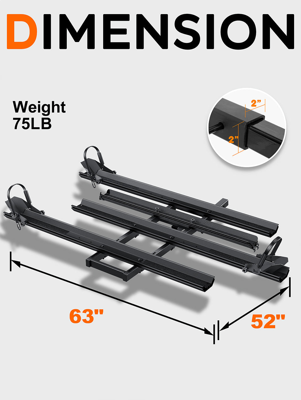 Etrike Hitch Rack — 200lbs Capacity, 2" Receiver, Adjustable Carrier for Adult Electric, Fat Tire & Folding Tricycles, Fits Cars, SUVs, Trucks & RVs