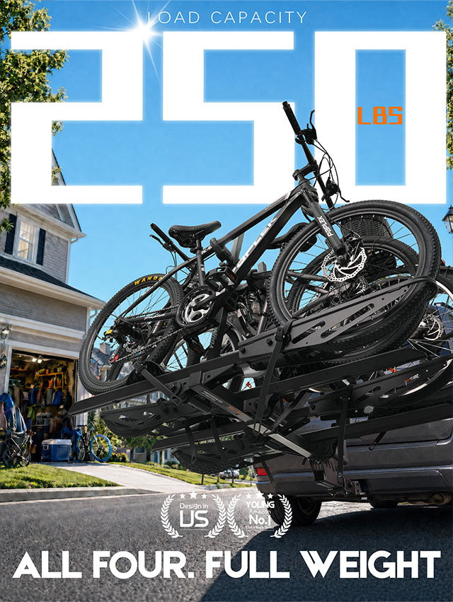 2+2 Add-On Hitch E-bike Rack, Expandable 4-Bike Carrier, 250 LBS Capacity