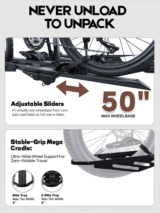 2+2 Add-On Hitch E-bike Rack, Expandable 4-Bike Carrier, 250 LBS Capacity