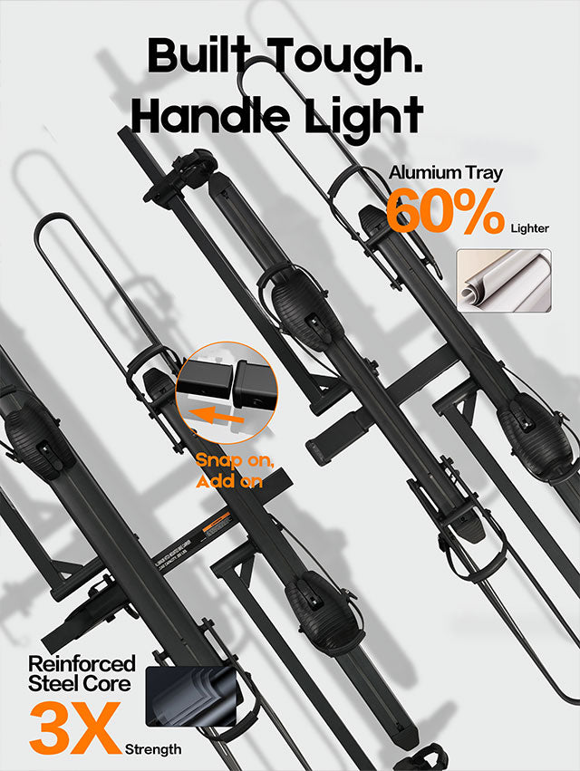 2+2 Add-On Hitch E-bike Rack, Expandable 4-Bike Carrier, 250 LBS Capacity